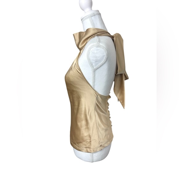 St. John Tan Champagne Satin Silk Sleeveless Halter Top Y2K 90’s Old Money XS - Picture 3 of 8